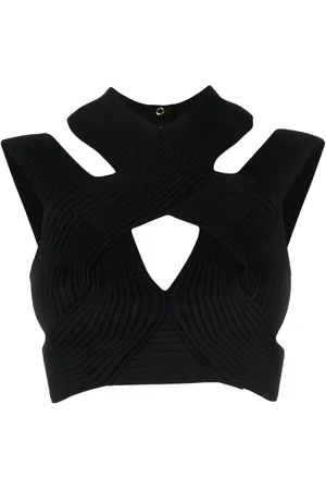 Balmain Top corto de canalé con aberturas