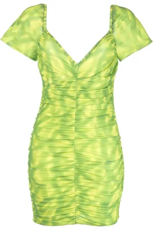 ROTATE Vestido corto fruncido con cuello en V