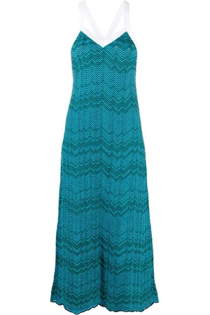 WALES BONNER Vestido midi de tejido chevron con palmera