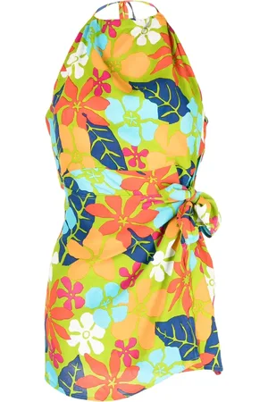 FAITHFULL THE BRAND Vestido corto con cuello halter y hojas estampadas