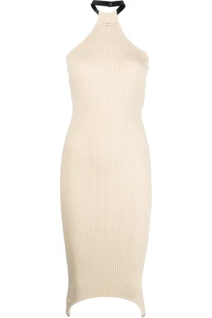 Courrèges Vestido tejido de canalé con cuello halter
