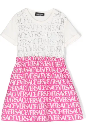 VERSACE Vestido con detalles de cristal y logo estampado