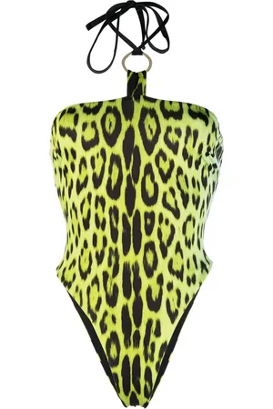 Roberto Cavalli Traje de baño con estampado de leopardo y cuello halter