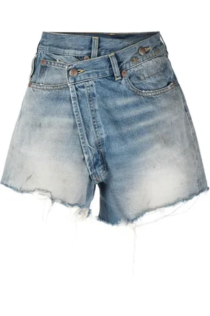 R13 Shorts de mezclilla con efecto envejecido
