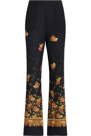 Etro Pantalones de seda con estampado de cachemira