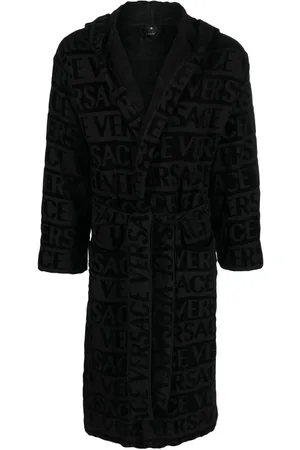 VERSACE Bata de toalla con logo estampado