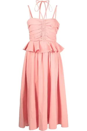 ULLA JOHNSON Vestido midi con cuello halter y volantes