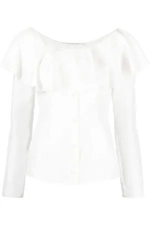 Serafini Blusa de seda con hombros descubiertos y volantes