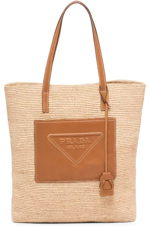 Prada Tote de rafia con logo triangular