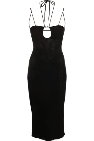 BLUMARINE Vestido de canalé con placa del logo