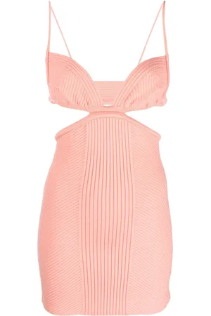 OFF-WHITE Vestido corto tejido de canalé con aberturas