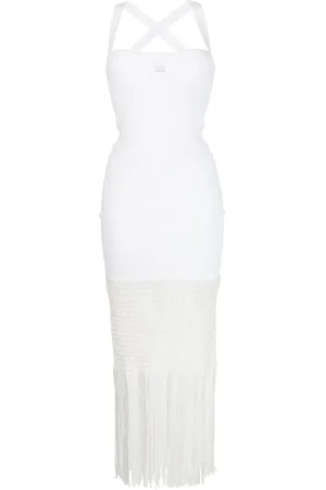 GALVAN Vestido midi de macramé con flecos