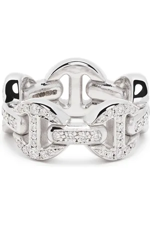 HOORSENBUHS Anillo de cadena en oro blanco de 18kt con diamantes