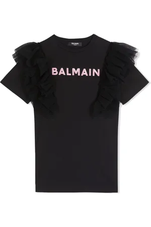 Balmain Vestido con logo estampado y volantes