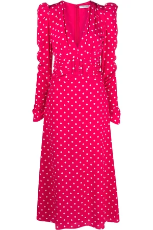 Alessandra Rich Vestido midi manga larga con estampado de lunares