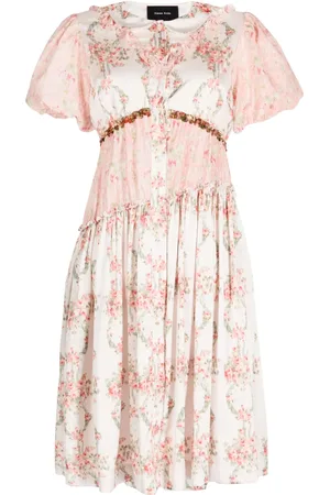 Simone Rocha Vestido midi con mangas farol y estampado floral