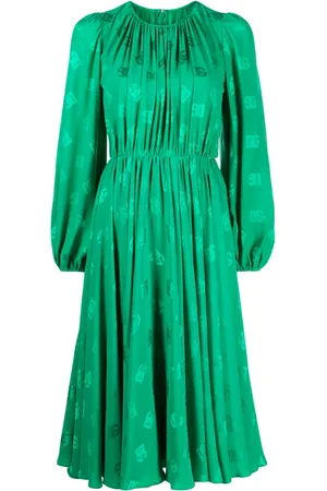 Dolce & Gabbana Vestido midi de seda acampanado con logo estampado