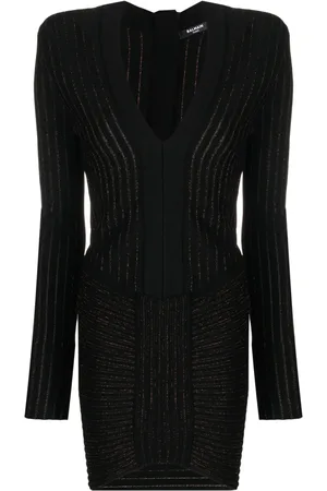 Balmain Vestido corto de canalé con cuello en V
