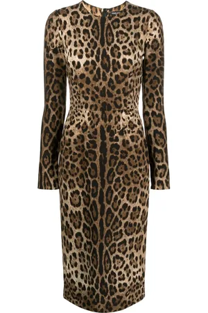 Dolce & Gabbana Vestido manga larga con estampado de leopardo