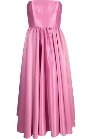 Pinko Vestido midi estilo strapless con acabado satinado
