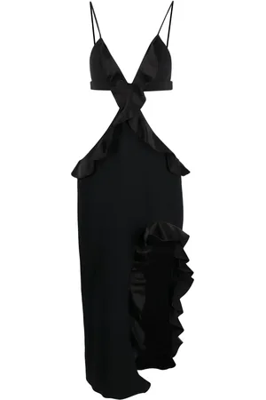 DAVID KOMA Vestido asimétrico con ribete de volanes