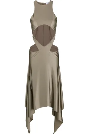 The Attico Vestido midi con aberturas y dobladillo drapeado