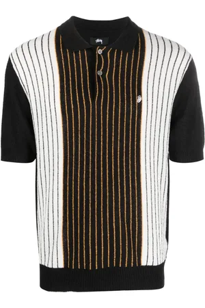 STUSSY Playera tipo polo con rayas estampadas