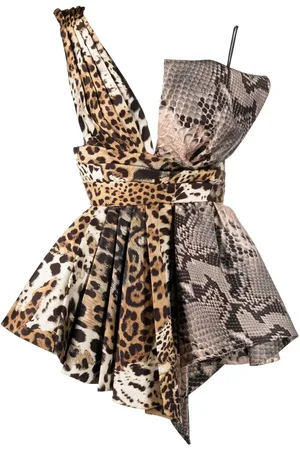 Roberto Cavalli Vestido corto acampanado con estampado de tigre