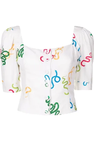 Isolda Camisa con estampado abstracto y mangas farol