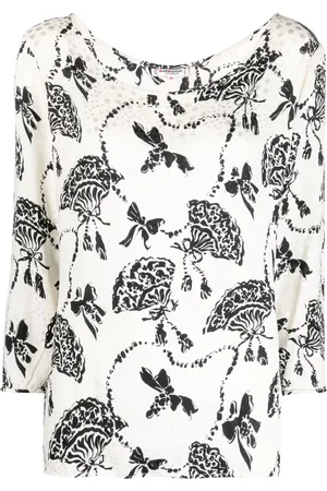 Saint Laurent Blusa de seda con estampado de ramos 1980
