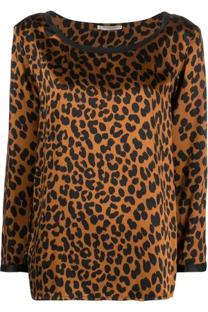 Saint Laurent Blusa de seda con estampado de leopardo 1980
