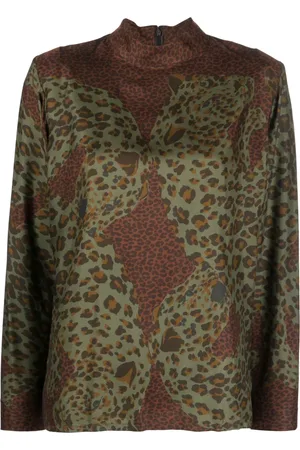 Saint Laurent Blusa de seda con estampado de leopardo 1980