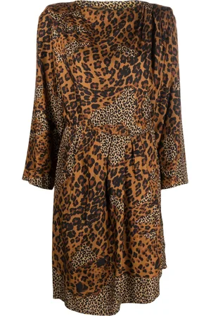 Saint Laurent Vestido de seda con estampado de leopardo 1980