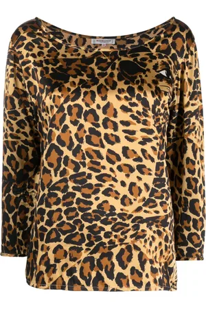 Saint Laurent Blusa de seda con estampado de leopardo 1980