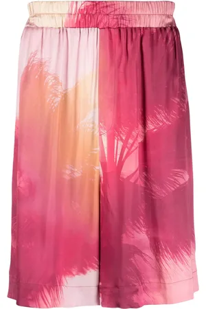 LANEUS Bermudas anchas con palmeras estampadas