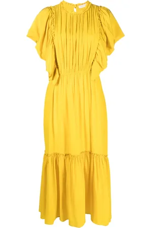 ULLA JOHNSON Vestido midi con mangas onduladas