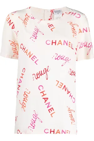 CHANEL Playera de seda con logo estampado 1996