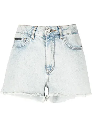 Philipp Plein Shorts de mezclilla con bordes deshilachados
