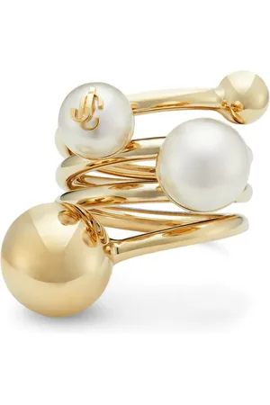 Jimmy Choo Anillo con logo en relieve y perlas