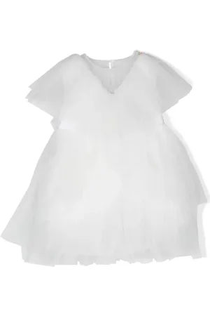 Elisabetta Franchi Vestido manga corta con capa de tul