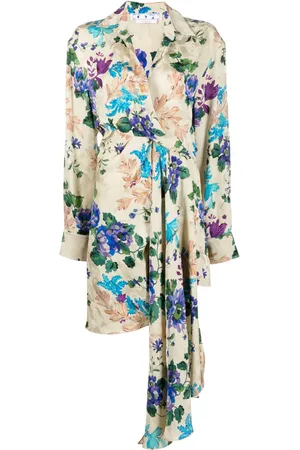OFF-WHITE Vestido camisero con estampado floral y dobladillo asimétrico