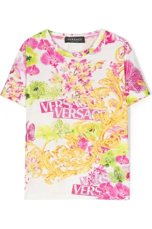 VERSACE Playera con estampado floral y detalles de cristal