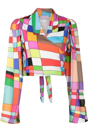 AMIR SLAMA Blusa con cuello italiano y estampado gráfico