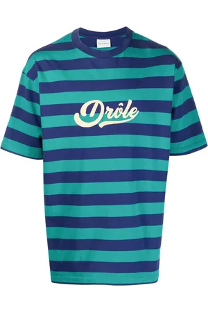 Drôle de Monsieur Playera con logo estampado y motivo de rayas