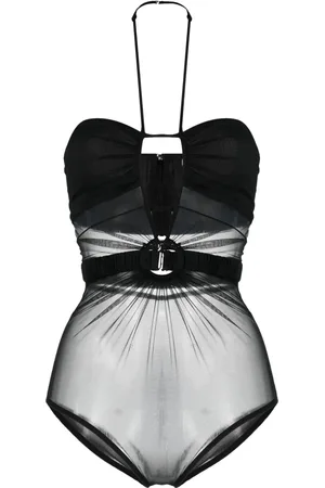 Nensi Dojaka Body con cuello halter y panel transparente