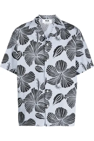 Msgm Camisa bowling con flores de hibisco estampadas