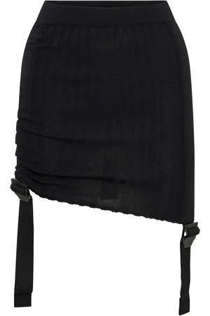 DION LEE Falda corta tejida de canalé con detalle fruncido
