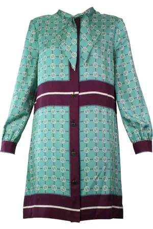 Gucci Mujer Camiseros - Vestido camisero de seda con monograma y moño en el cuello