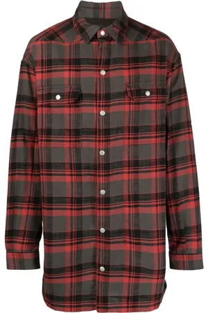 Rick Owens Camisa oversize manga larga con motivo de cuadros