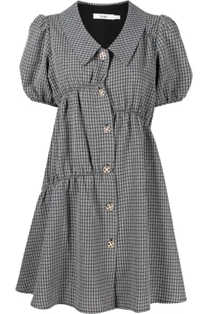 B+AB Vestido corto estilo playera tipo polo con motivo de cuadros